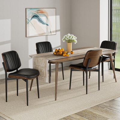 Aowos Dining Chairs Set of 4, Modern Kitchen Dining Room Chair, Leather Kitchen Chairs with Walnut Back and Metal Legs for Dining Room, Accent Chair for Living Room