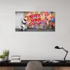 Banksy Graffiti Canvas Wall Art Modern Painting Inspirational Never Give Up Boy Behind The Curtain Prints for Living Room Home Office Decor, Framed 32" x 16" view 2