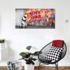 Banksy Graffiti Canvas Wall Art Modern Painting Inspirational Never Give Up Boy Behind The Curtain Prints for Living Room Home Office Decor, Framed 32" x 16" view 3