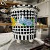 Hand Painted Metal Trash Can, Painted Trash Can, Painted Decorative Garbage Can, Decorative Painted Waste Can, 30 Gallon with lid view 1