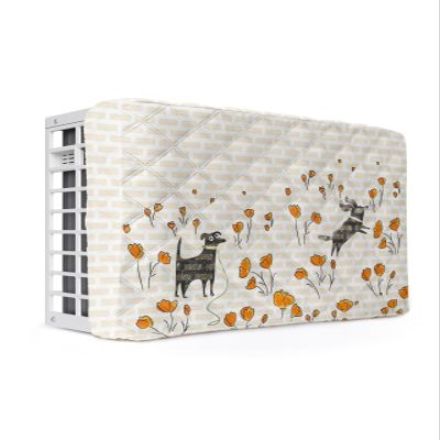 Dog Flower Indoor Air Conditioner Cover for Window Units, Double Insulation Adjustable Waterproof Indoor AC Cover with Elastic Straps Modern Brick Wall Minimalist Pink Red 17'' x 13'' x 3.5''