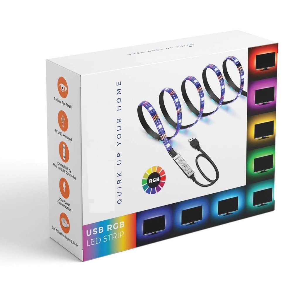 USB 5V 5050 RGB LED Flexible Strip Light Multi-Color Changing Lighting Kit, TV Background Lighting with Mini Controller for TV PC Laptop Bias Lighting (1 Meter for TV's Upto 28"")"