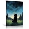 JGGXHM Black Cat in Forest By Animal the Starry Night Wall Paintings Black Poster Canvas Art Print Room Wall Child Mural Decor -(50x70cm) 20x28in Frameless view 1