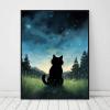 JGGXHM Black Cat in Forest By Animal the Starry Night Wall Paintings Black Poster Canvas Art Print Room Wall Child Mural Decor -(50x70cm) 20x28in Frameless view 2