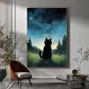 JGGXHM Black Cat in Forest By Animal the Starry Night Wall Paintings Black Poster Canvas Art Print Room Wall Child Mural Decor -(50x70cm) 20x28in Frameless view 3