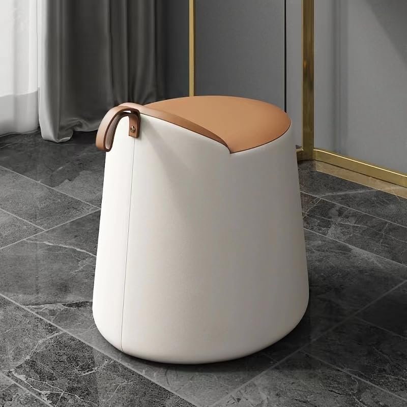 ESRADA Rotatable Leather Makeup Stool, Dressing Table Stool, Bedroom Home, Living Room Balcony, Simple Casual Small Apartment Stool A-G+S