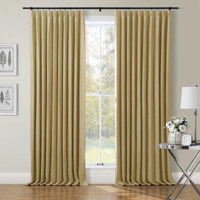 TWOPAGES Belgian Flax Linen Curtain Oatmeal Drape for Kitchen Living Room 102 Inches Long, Light Reducing Pinch Pleated Window Treatment Curtain (72W x 102L Inches, 1 Panel)