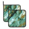 Green Gold Marble Print Pot Holders Set of 2 Kitchen Heat Resistant Hot Pads with Pocket Waterproof Potholder for Cooking Baking Oven BBQ Housewarming Gift view 1