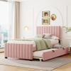 Elegant Twin Size Velvet Upholstered Platform Bed with Twin Size Trundle,for Kids Boys Girls Teens Adults Bedroom Use (Pink@Velvet, Twin) view 1