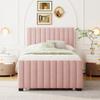 Elegant Twin Size Velvet Upholstered Platform Bed with Twin Size Trundle,for Kids Boys Girls Teens Adults Bedroom Use (Pink@Velvet, Twin) view 3