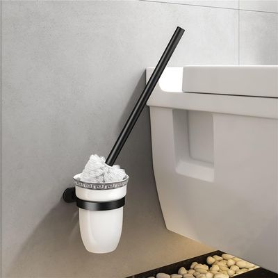 GROWBY Bath Hardware Sets Towel Rack Shower Bar Rail Holder Double Shelves Hooks Hanger Paper Tray Toilet Brush Holders Black Aluminum,Toilet Brush Holders