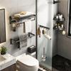 GROWBY Bath Hardware Sets Towel Rack Shower Bar Rail Holder Double Shelves Hooks Hanger Paper Tray Toilet Brush Holders Black Aluminum,Toilet Brush Holders view 3