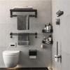 GROWBY Bath Hardware Sets Towel Rack Shower Bar Rail Holder Double Shelves Hooks Hanger Paper Tray Toilet Brush Holders Black Aluminum,Toilet Brush Holders view 4