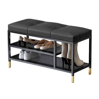 KAMPCO 3 Tier Shoe Rack Entryway Bench, Shoe Storage Bench with Padded Seating, Metal Frame, Hallway Bench for Living Room Bedroom
