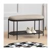 KAMPCO 2 Tier Entryway Shoe Storage Rack, Upholstered Shoe Organizer Beach with PU Leather Cushion Seat, Shoe Changing Bench Stool for Living Room, Bathroom, Hallway, 90 x 30 x 46 cm, Grey view 1