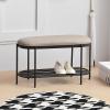 KAMPCO 2 Tier Entryway Shoe Storage Rack, Upholstered Shoe Organizer Beach with PU Leather Cushion Seat, Shoe Changing Bench Stool for Living Room, Bathroom, Hallway, 90 x 30 x 46 cm, Grey view 3