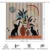 FBMLBRB Brebasf Abstract Mid Century Black Cat 4 Pieces Shower Curtain Set, Rustic Boho Floral Leaves Colorful Rainbow Non-Slip Rugs Toilet Lid Cover Bath Mat and Bathroom Curtain view 2
