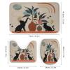 FBMLBRB Brebasf Abstract Mid Century Black Cat 4 Pieces Shower Curtain Set, Rustic Boho Floral Leaves Colorful Rainbow Non-Slip Rugs Toilet Lid Cover Bath Mat and Bathroom Curtain view 3