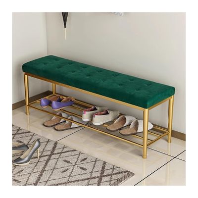 KAMPCO Upholstered Shoe Rack Bench, Velvet Entryway Bench with Shoe Storage and Seating, Shoe Organizer Bench, Comfy End of Bed Bench Seat