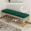 KAMPCO Upholstered Shoe Rack Bench, Velvet Entryway Bench with Shoe Storage and Seating, Shoe Organizer Bench, Comfy End of Bed Bench Seat view 3