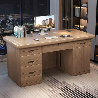 CraftThink Writing Desk, Traditional Brown Wood Writing Desk with 4 Drawers and Locking Cabinet for Office, Computer Desk Study Table Work Desk for Home Office, 47" L x 23.5" W x 30" H Natural