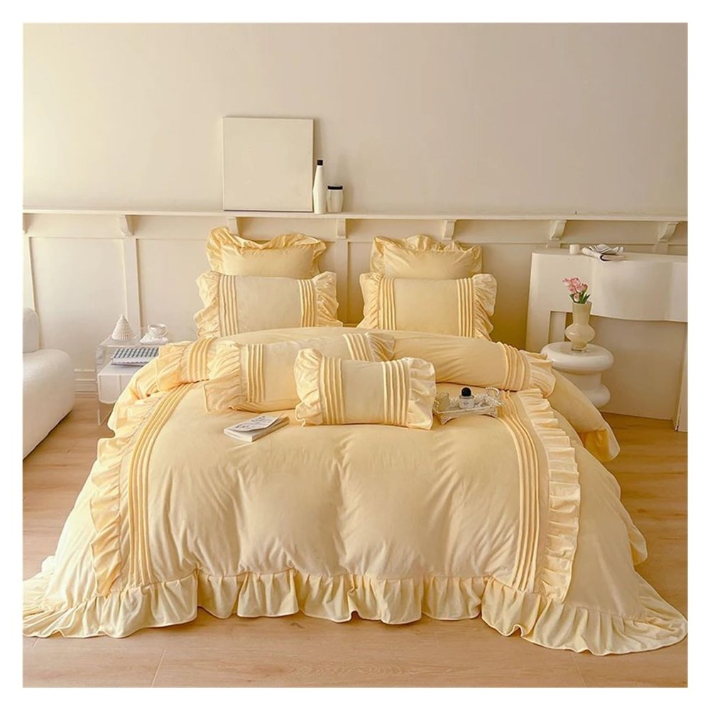 ADovz Ruffled Plush Warm Winter Girls Bedding Sets Fluffy Milk Flannel Comforter Set Set Sheets Pillowcases,Bed Sheets