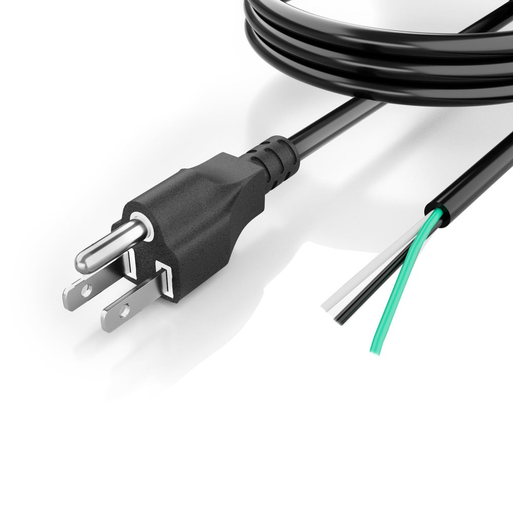 6FT 16 AWG 3 Prong Heavy Duty Pigtail Replacement Cord, NEMA 5-15 US Plug
