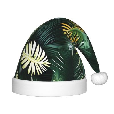 IRSHI Children's Santa Hat Bright & Comfortable Winter Xmas Holiday Hat Unisex Velvet Christmas Hat Tropical Palm Leaves