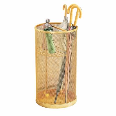 RhasiS Umbrella Stand Racks Indoor Metal Umbrella Holder for Entryway, 2-Layer Hollow Iron Umbrella Basket, Long Umbrella Short Umbrella Storage Rack (Color : Gold, Size : 25x50cm/9.8x19.7in)