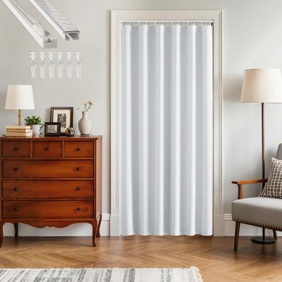 RYB HOME Door Curtain with Ceiling Track, Blackout Privacy Curtains for Doorway French Door Bedroom Living Room Bay Window Room Partiton Renter, W 36 x L 80, Greyish White, 1 Panel