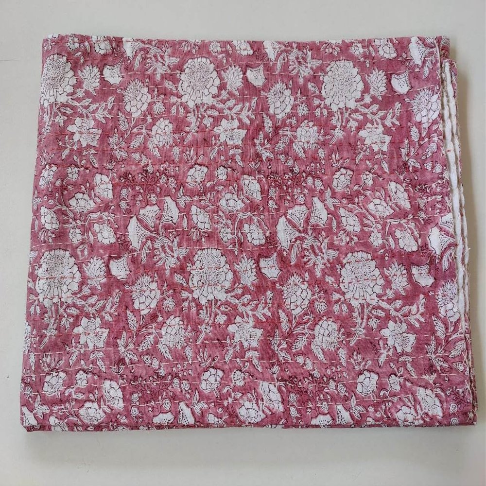 Kalap Indian Handmade Cotton Kantha Quilt Traditional Queen Kantha Quilts Kantha Bedspread Blanket Indian Kantha Queen Bohemian Quilt Throw King Quilt Beding (Pink and White, King 108 X 108 Inch)