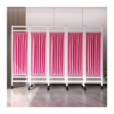 XLIHAWY Folding Room Divider Panels, Privacy Wall Seperator Screen, 70.8IN Tall, Freestanding Portable Partition with Casters, No Assembly Required(Pink,98.4x70.8in)