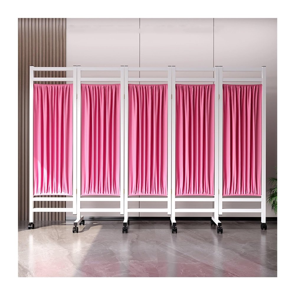 XLIHAWY Folding Room Divider Panels, Privacy Wall Seperator Screen, 70.8IN Tall, Freestanding Portable Partition with Casters, No Assembly Required(Pink,98.4x70.8in)