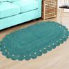 12x15 Oval Kilim Rug  Handmade Boho Oval Rug, Natural Jute, Hand Braided, Solid Turquoise Blue, 0.27" Thick Flatweave Carpet for Bedroom, Living Room, Dining Area view 2