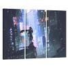 3 Piece Cyberpunk Style Canvas Wall Art Futuristic Samurai Standing on a Building in Cyberpunk City Bathroom Decor Wall Art Circuit Board Print on Canvas Stretched and Framed Ready to Hang 20X40X3INCH view 1