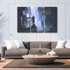 3 Piece Cyberpunk Style Canvas Wall Art Futuristic Samurai Standing on a Building in Cyberpunk City Bathroom Decor Wall Art Circuit Board Print on Canvas Stretched and Framed Ready to Hang 20X40X3INCH view 2