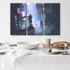 3 Piece Cyberpunk Style Canvas Wall Art Futuristic Samurai Standing on a Building in Cyberpunk City Bathroom Decor Wall Art Circuit Board Print on Canvas Stretched and Framed Ready to Hang 20X40X3INCH view 4