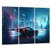 3 Piece Canvas Wall Art for Living Room Cyberpunk Style Wall Art Futuristic Car on a Neon Cyberpunk Home Decor Sports Cyberpunk Picture Print On Canvas Ready to Hang for Bedroom Office 20X40X3 INCH view 1