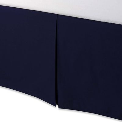 AKBLinenBedding - 3 Sided Split Corner Pleated Tailored Bed Skirt, Solid 650 TC Egyptian Cotton, Drop - 22 inch (Navy, Twin XL - 39" W x 80" L)