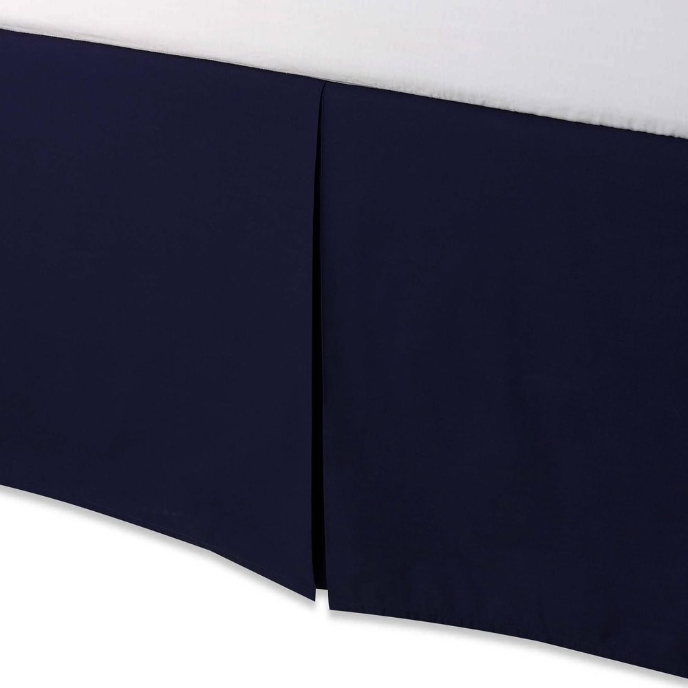 AKBLinenBedding - 3 Sided Split Corner Pleated Tailored Bed Skirt, Solid 650 TC Egyptian Cotton, Drop - 22 inch (Navy, Twin XL - 39" W x 80" L)