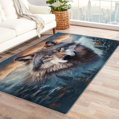 ZDABAOEC Wolf Rug, Animal 3x4 Area Rugs, Machine Washable & Non Slip, Mountain Forest Wolf Patterned Small Rugs for Bedroom Living Room Entryway, Indoor Floor Carpet & Home Decor