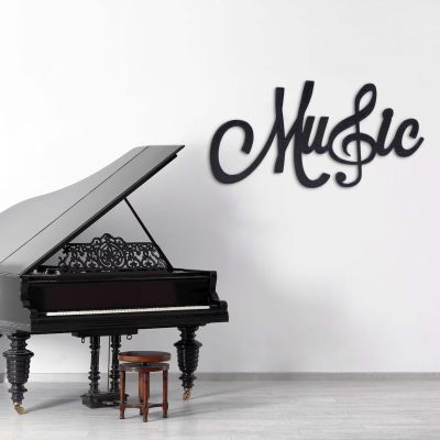 Bisamu Metal Music Note Wall Decor, Word Art Treble Clef, Black Music Wall Decor, Metal Music Word Art, Music Room Decor, Metal Music Art, Gift for Musicians (60 x 32cm (24 x 13 inches))