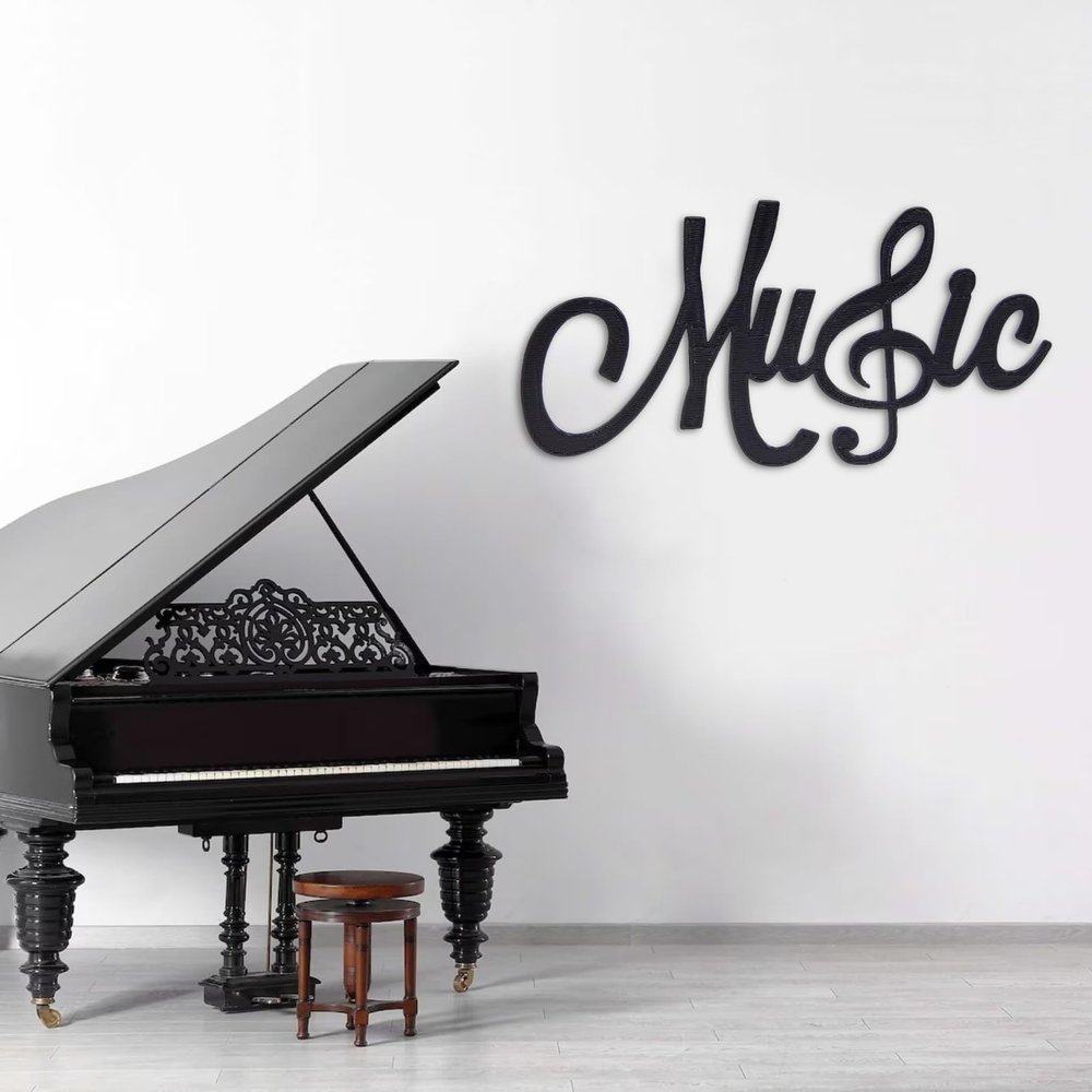 Bisamu Metal Music Note Wall Decor, Word Art Treble Clef, Black Music Wall Decor, Metal Music Word Art, Music Room Decor, Metal Music Art, Gift for Musicians (60 x 32cm (24 x 13 inches))