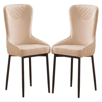 Chair Velvet Upholstered Accent Chairs with Black Metal Legs, Kitchen Living Dining Side Chair, Vintage Plaid Backrest (Color : Beige 2ps)