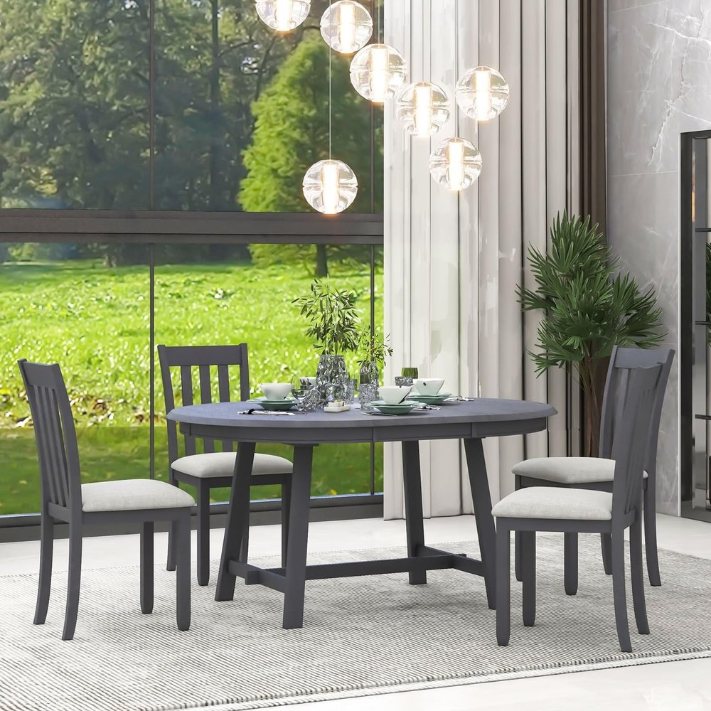 Bishilin Coffee Table Set for Living Room, Gray Table Set 5 Pieces Round Solid Wood 17.5" L x 19.7" W x 38.3" H