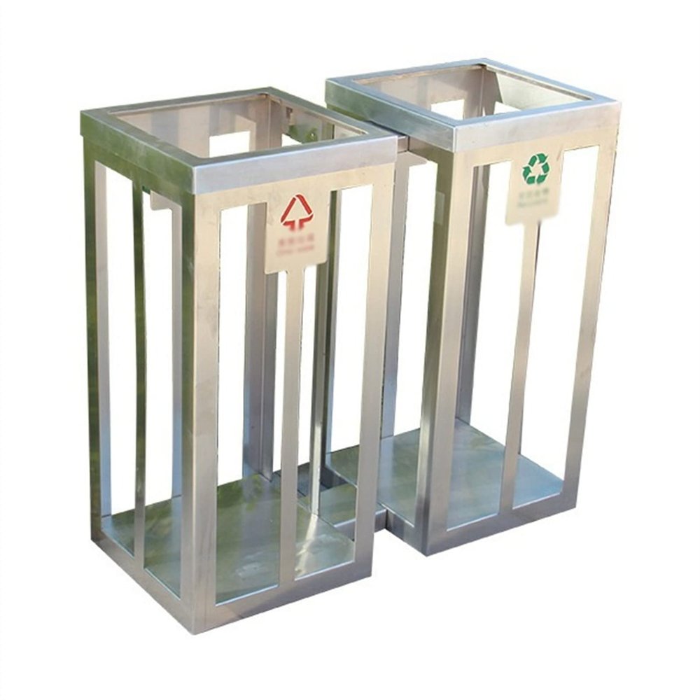 GLigeT Garbage Cans Rectangular Combined Trash Bag Holder, Stainless Steel Garbage Bag Holder, Open Top Stainless Steel Classified Trash Can for Indoor and Outdoor Use Outside Trash Bin