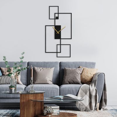 SIGNLEADER Metal Wall Clock Wall Art Decor, Black Rectangle Wall Sculpture Clock Silent Battery Operated Hangings Home Decoration for Living Room, Bedroom, Kitchen, Bathroom - 36" Black