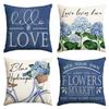 AVOIN colorlife Hello Love Blue Hydrangea Bicycle Throw Pillow Covers, 20 x 20 Inch Flowers Summer Spring Mother's Day Cushion Case for Sofa Couch Set of 4 view 1