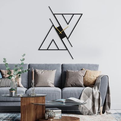 SIGNLEADER Metal Wall Clock Wall Art Decor, Black Triangle Wall Sculpture Clock Silent Battery Operated Hangings Home Decoration for Living Room, Bedroom, Kitchen, Bathroom - 24" Black