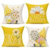 All Smiles Outdoor Yellow Throw Pillow Covers 22x22 Set of 4 Spring Summer Decorative Cushion Cases Home Dcor Decorations for Patio Couch Chair Sofa,Daisy Floral Gnomes view 1